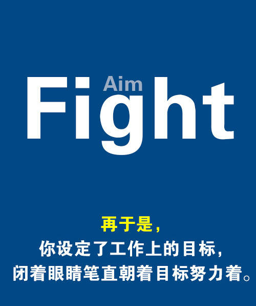 再于是，你设定了工作上的目标，闭着眼睛笔直朝着目标努力着。